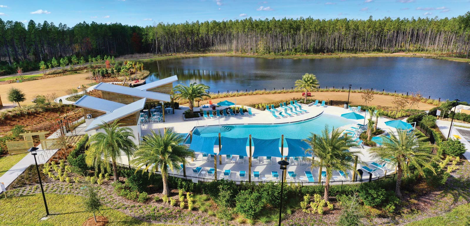 The pool and community center at the Wildlight community in Wildlight, Florida.